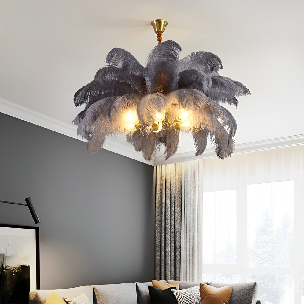 Ariston - Brass and Feather Chandelier