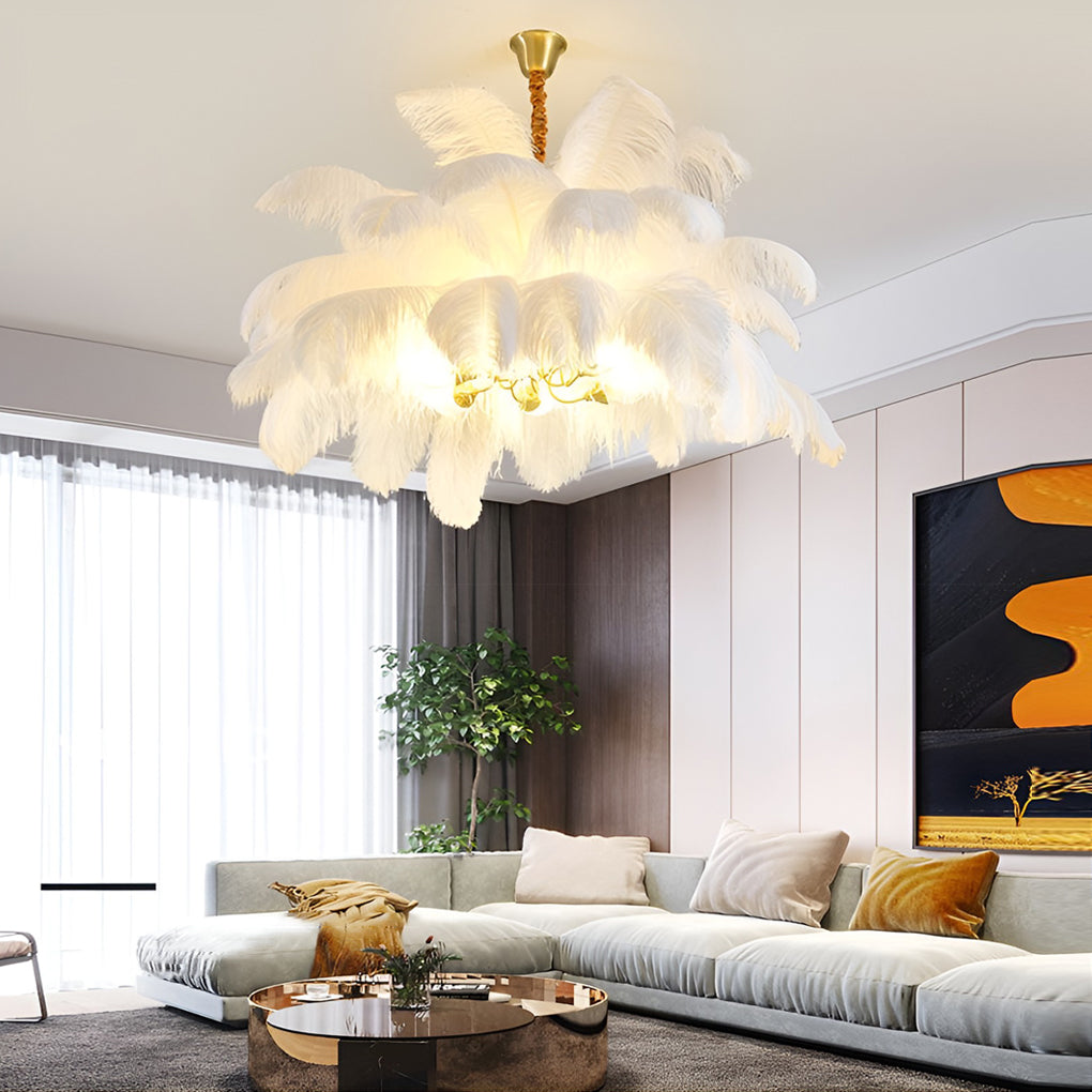 Ariston - Brass and Feather Chandelier