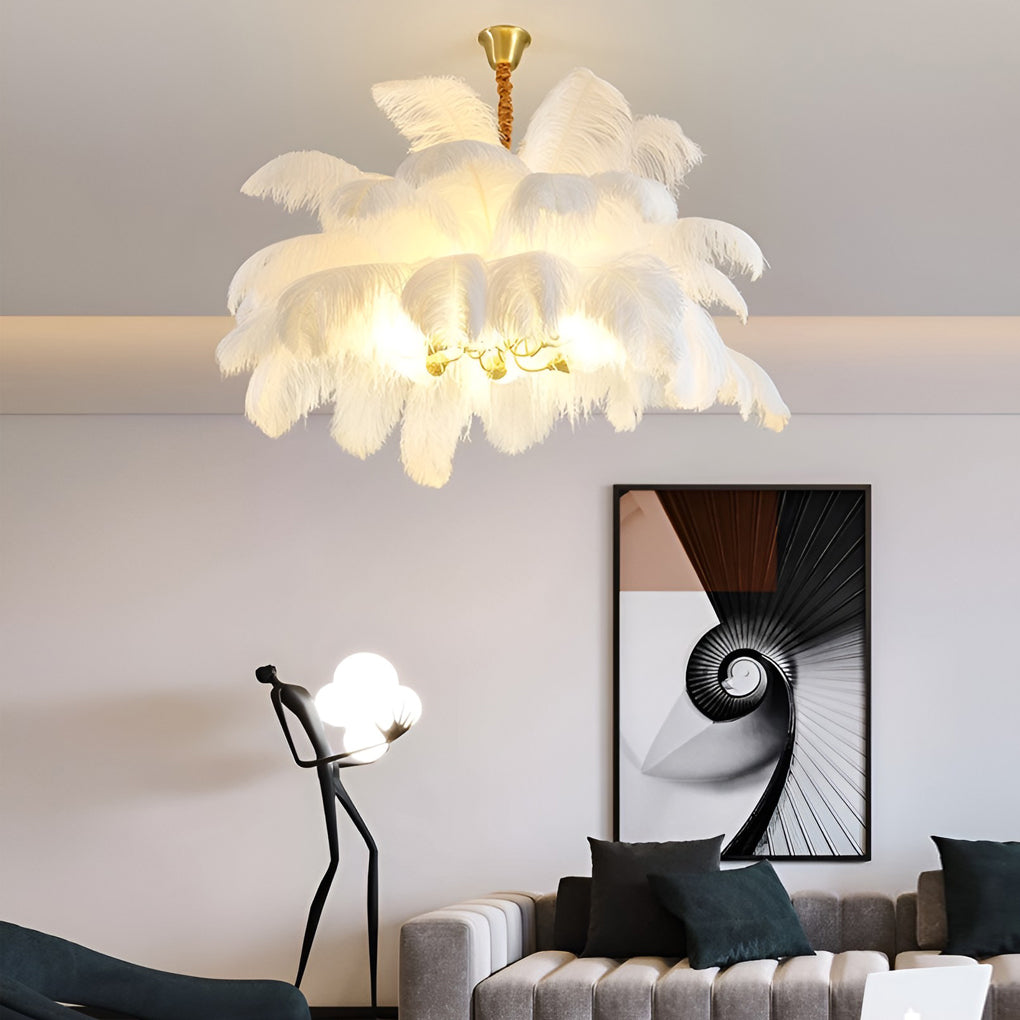 Ariston - Brass and Feather Chandelier