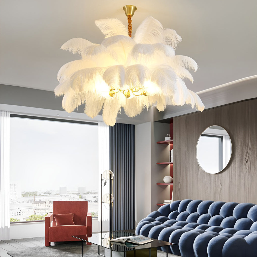Ariston - Brass and Feather Chandelier