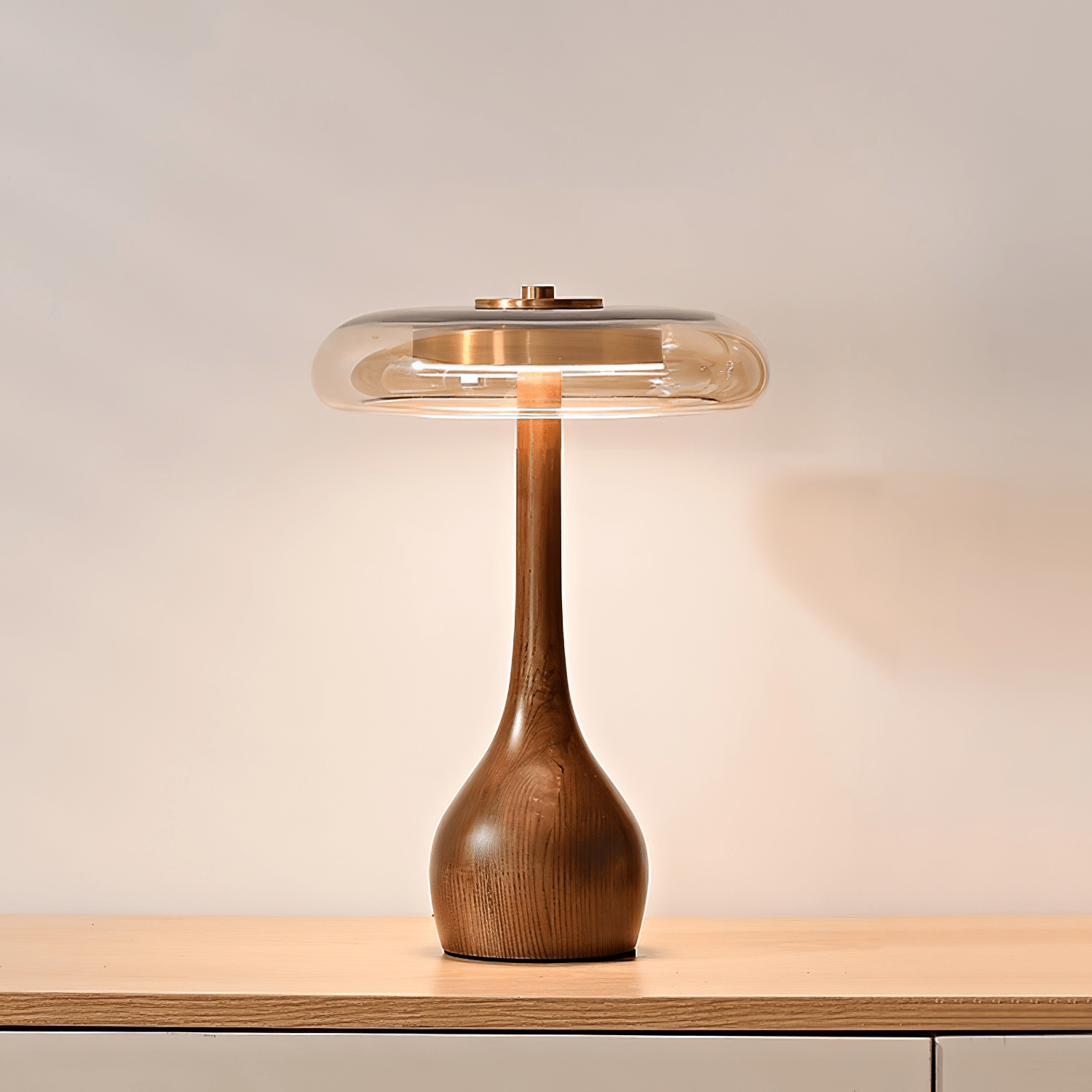 Elektra - Curved Wood and Amber Glass Table Lamp