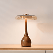 Elektra - Curved Wood and Amber Glass Table Lamp