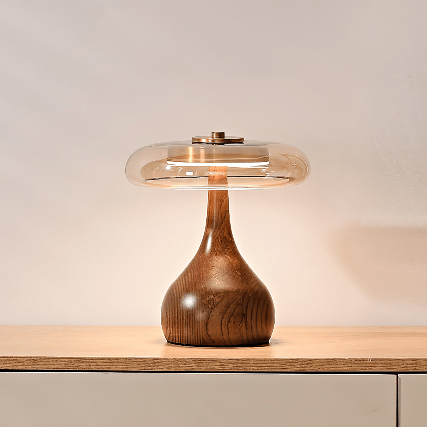 Elektra - Curved Wood and Amber Glass Table Lamp