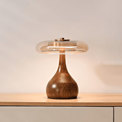Elektra - Curved Wood and Amber Glass Table Lamp