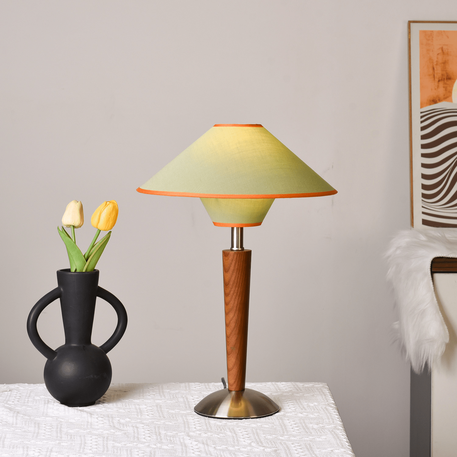 Dryope - Walnut-Color Wood and Fabric Table Lamp