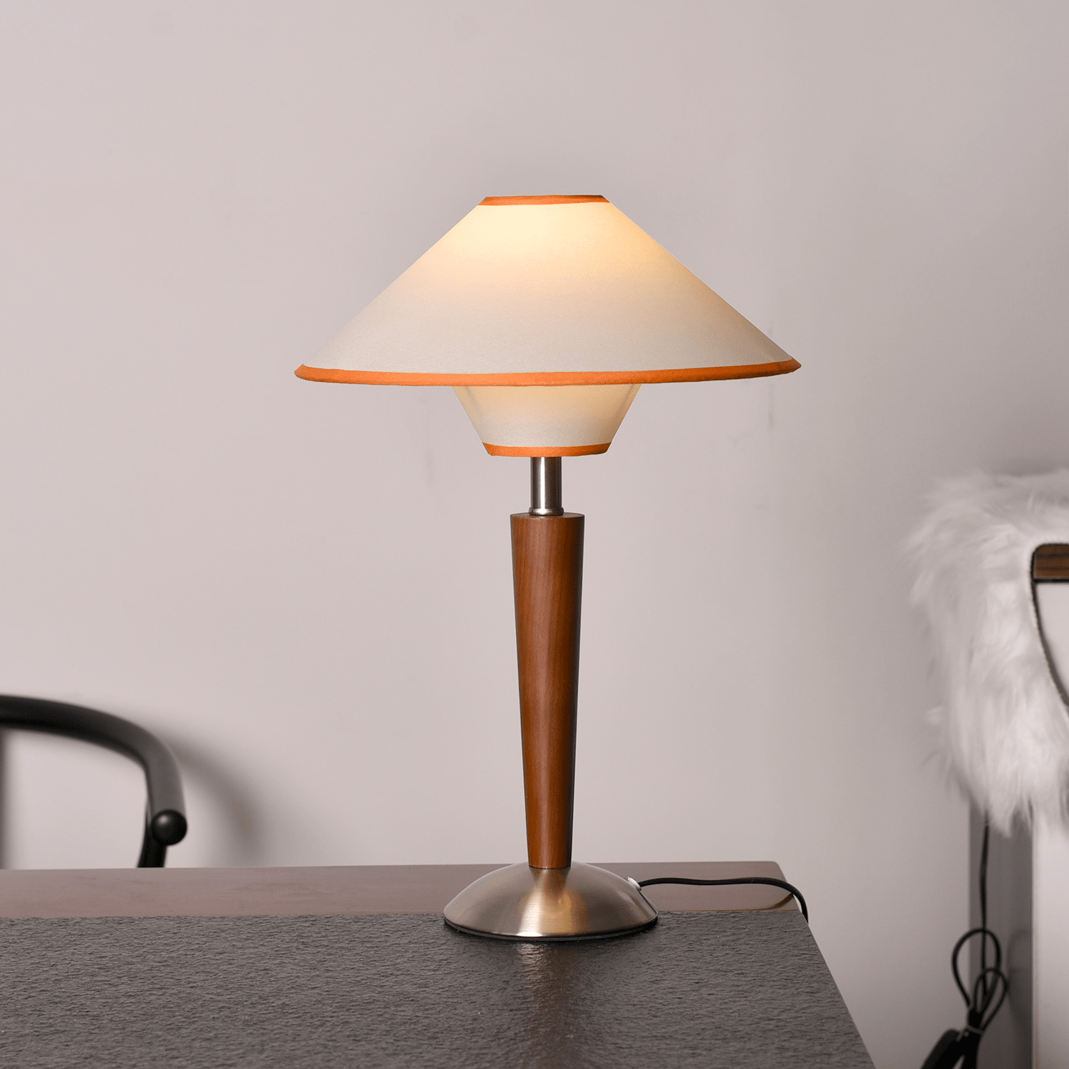 Dryope - Walnut-Color Wood and Fabric Table Lamp