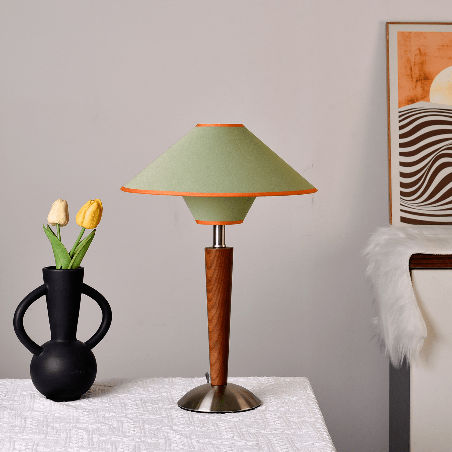 Dryope - Walnut-Color Wood and Fabric Table Lamp