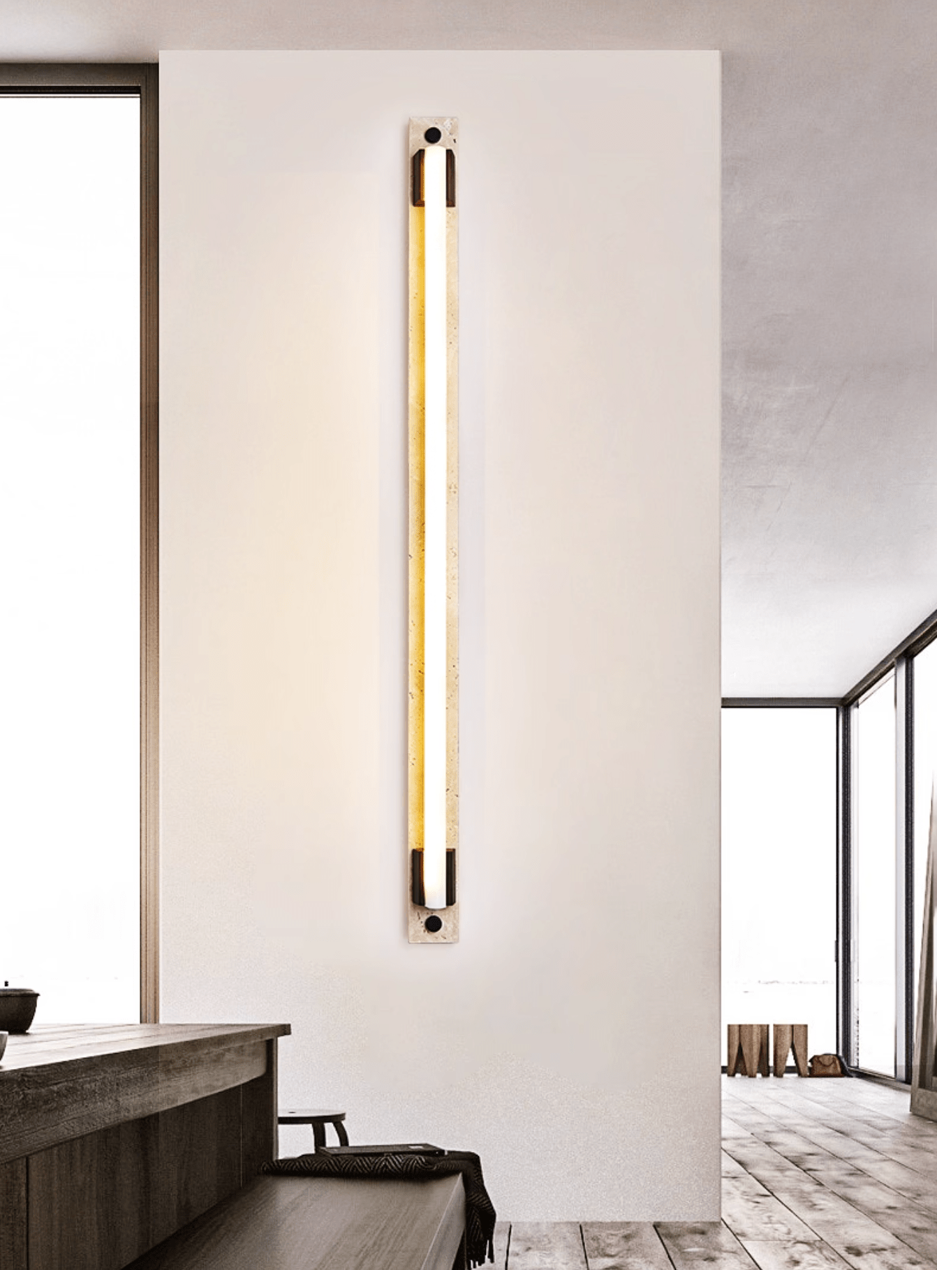 Krios - Travertine and LED Tube Wall Bar