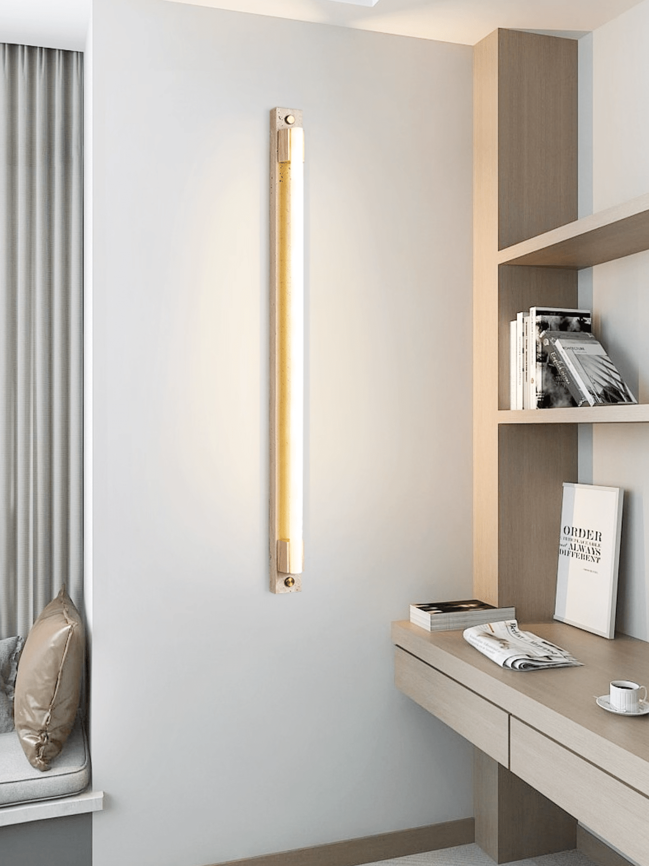 Krios - Travertine and LED Tube Wall Bar