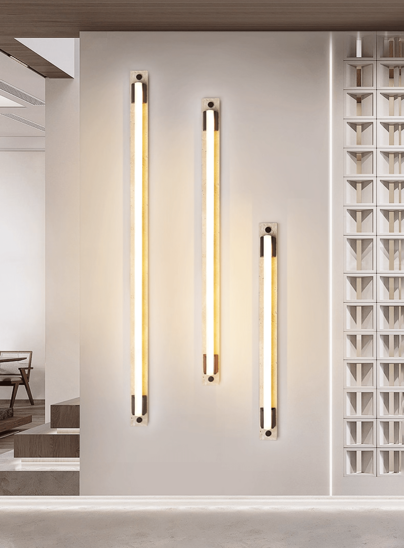 Krios - Travertine and LED Tube Wall Bar