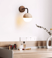 Kirke - Travertine and Polycarbonate Orb Sconce