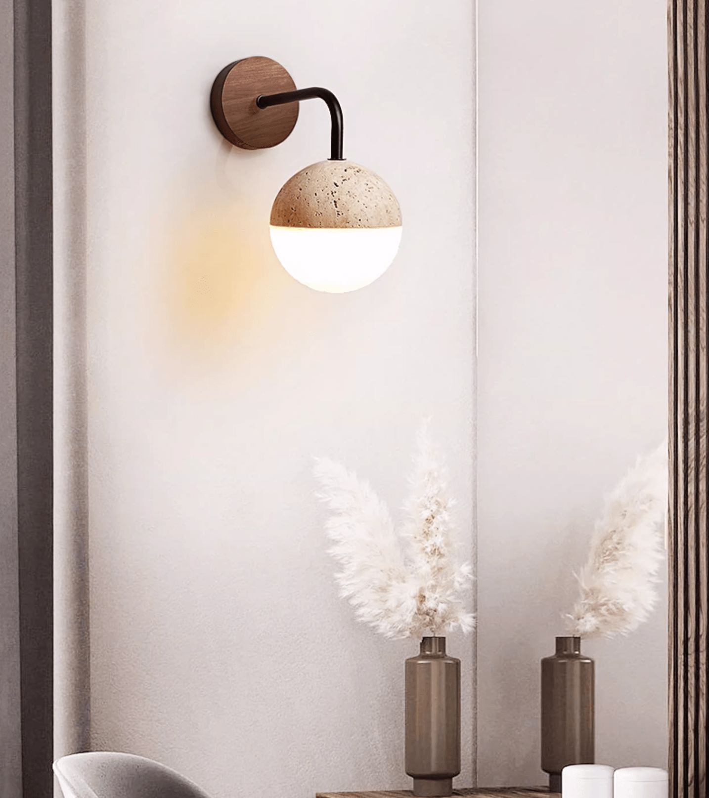 Kirke - Travertine and Polycarbonate Orb Sconce