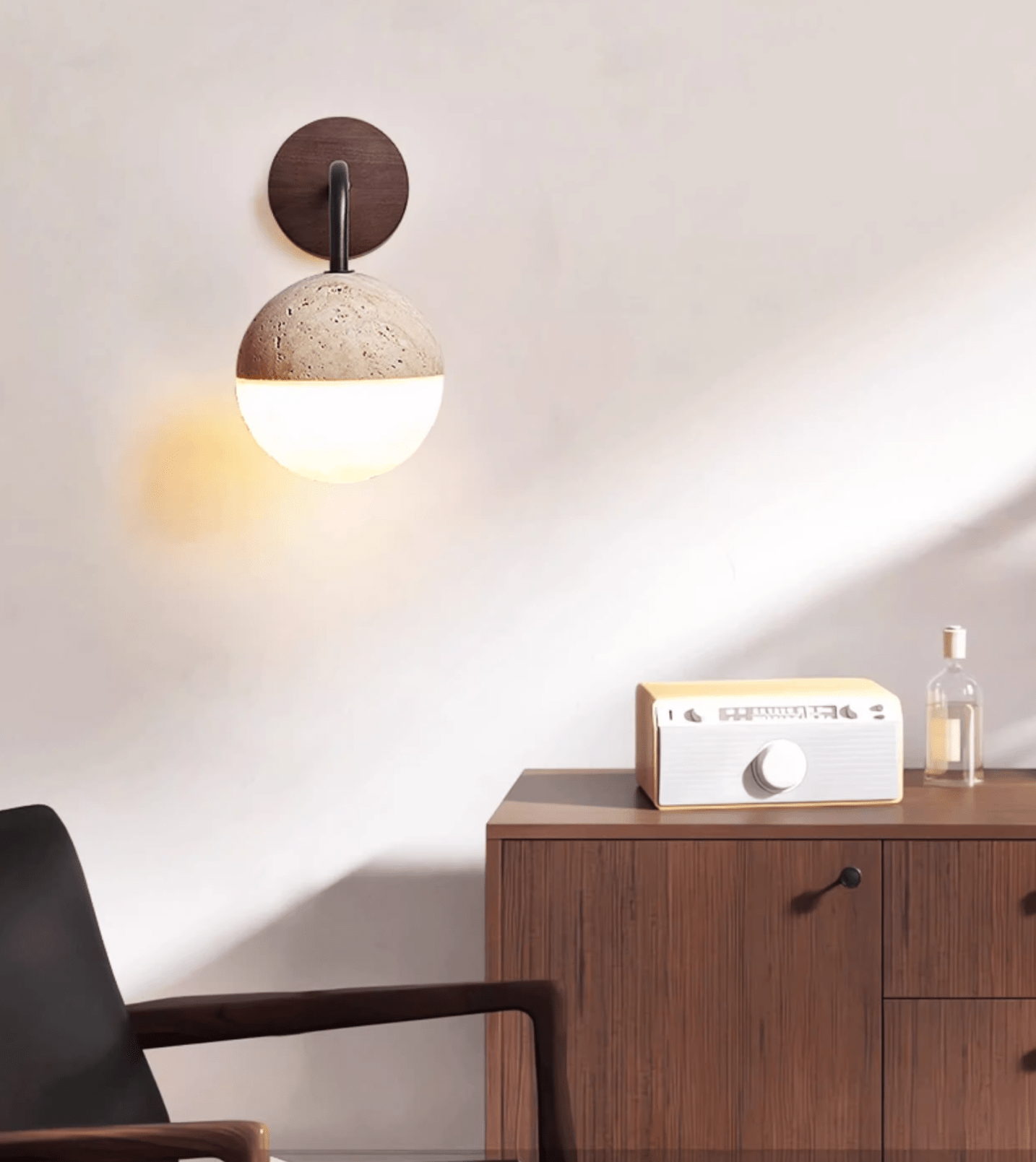 Kirke - Travertine and Polycarbonate Orb Sconce