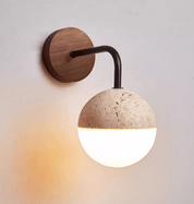 Kirke - Travertine and Polycarbonate Orb Sconce