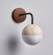 Kirke - Travertine and Polycarbonate Orb Sconce