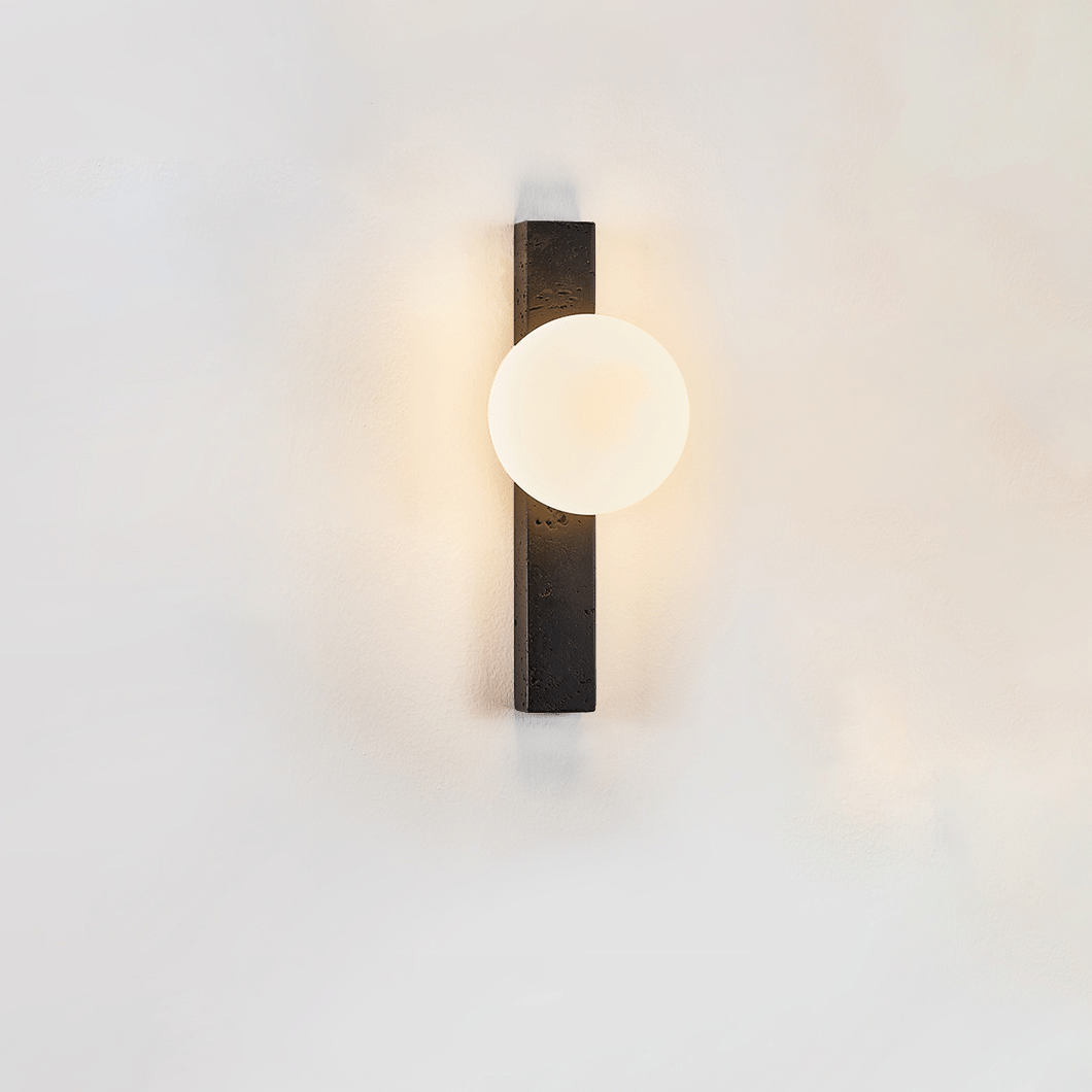 Glaukos - Black Travertine and Opal Globe Sconce