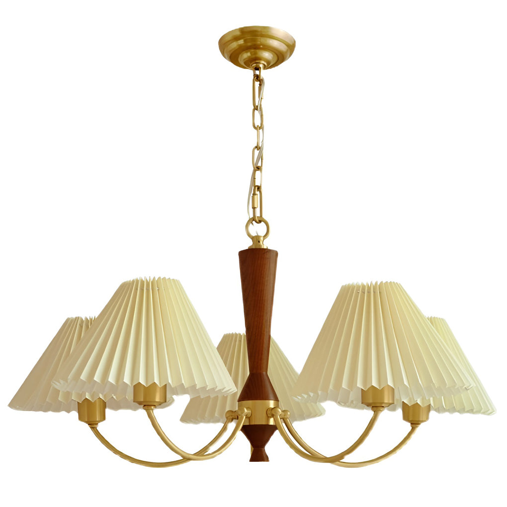 Baukis - Pleated Shade Copper and Walnut Chandelier