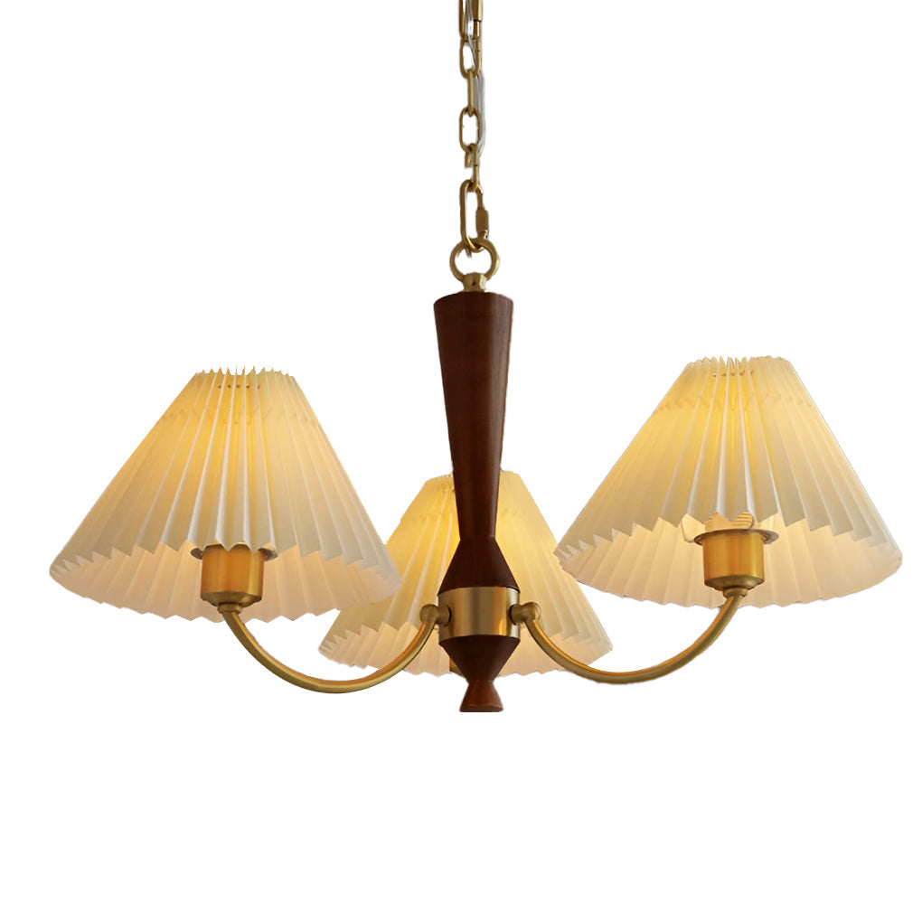 Baukis - Pleated Shade Copper and Walnut Chandelier