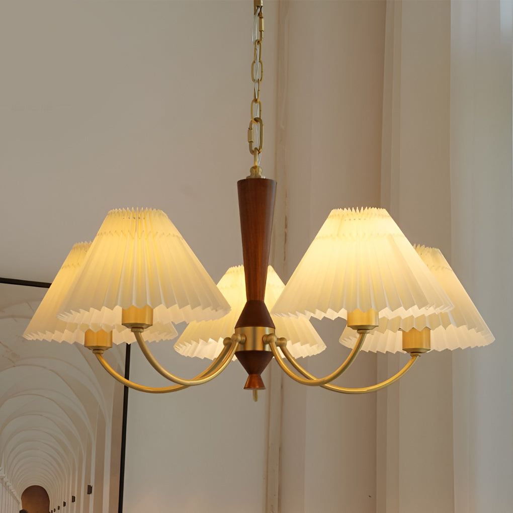 Baukis - Pleated Shade Copper and Walnut Chandelier