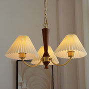 Baukis - Pleated Shade Copper and Walnut Chandelier