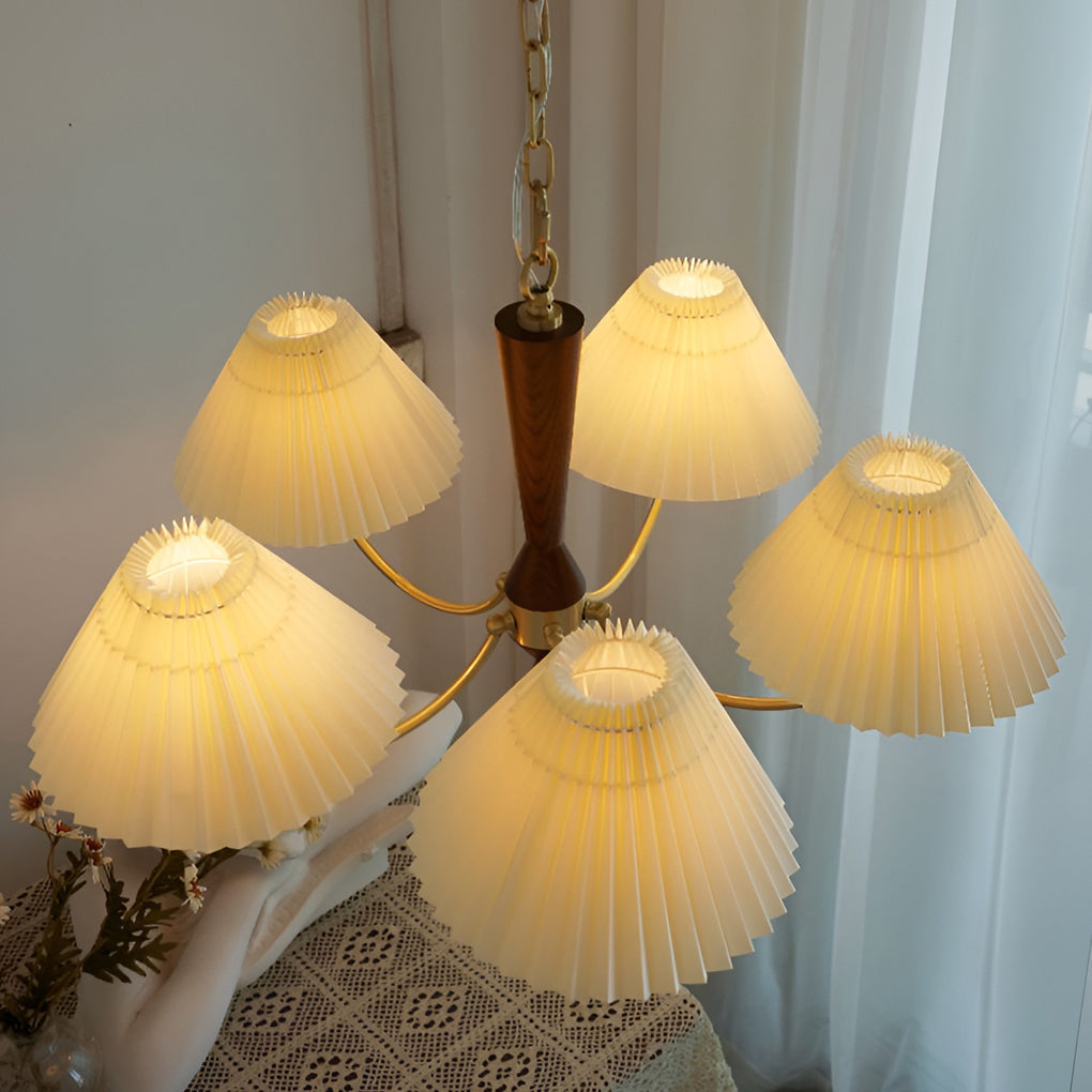 Baukis - Pleated Shade Copper and Walnut Chandelier