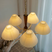 Baukis - Pleated Shade Copper and Walnut Chandelier