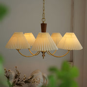 Baukis - Pleated Shade Copper and Walnut Chandelier