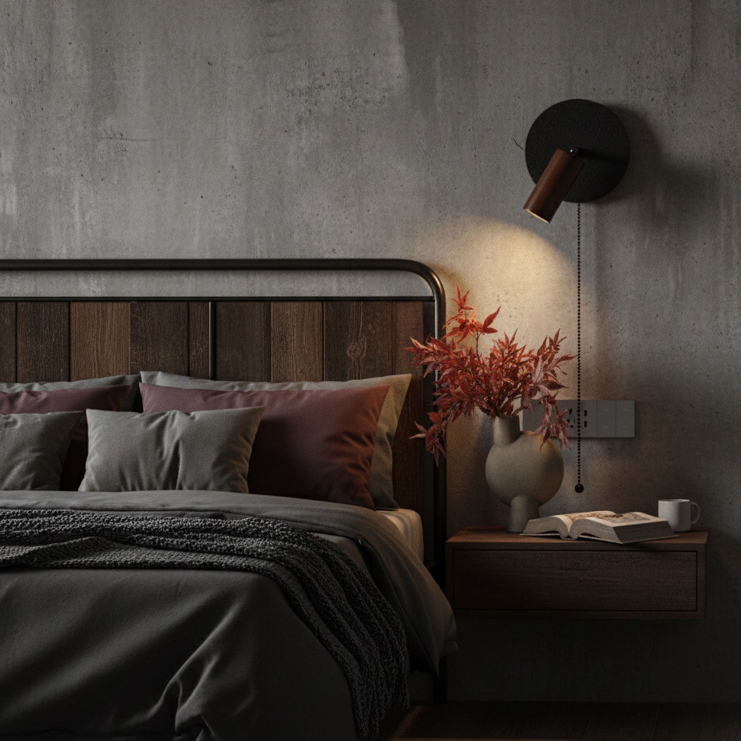 Nykteus - Black Stone and Walnut Sconce