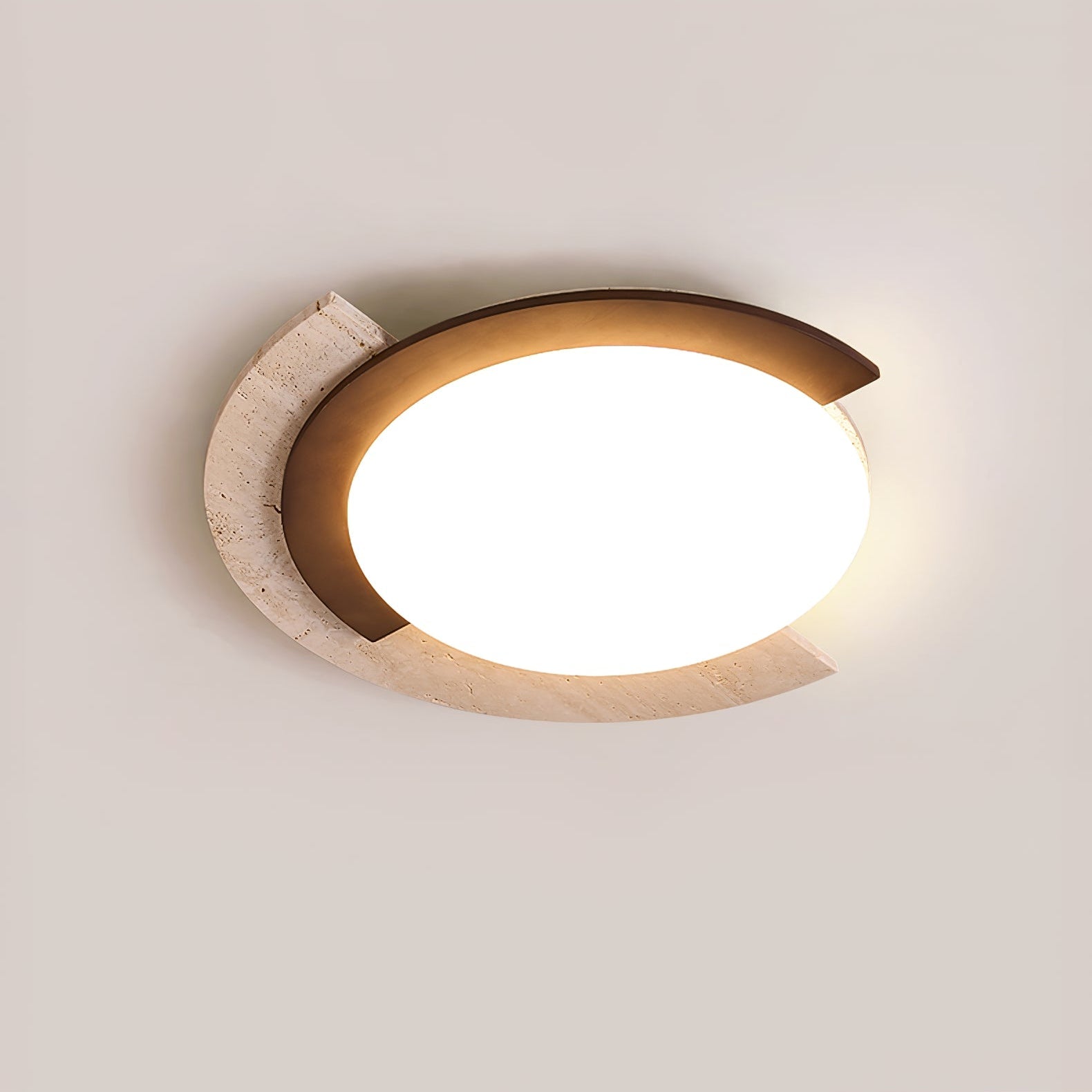 Hemera - Travertine and Walnut Ceiling Lamp