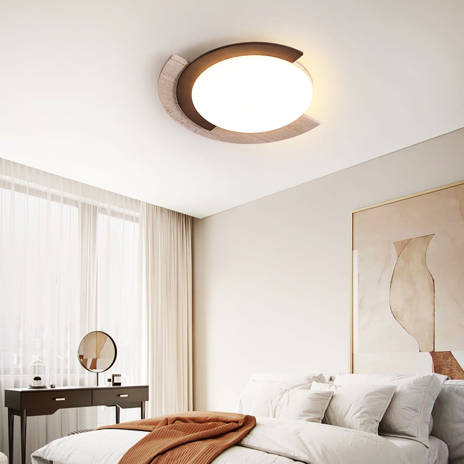 Hemera - Travertine and Walnut Ceiling Lamp