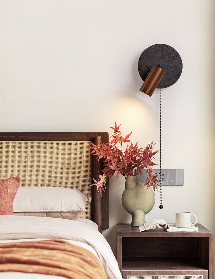 Nykteus - Black Stone and Walnut Sconce