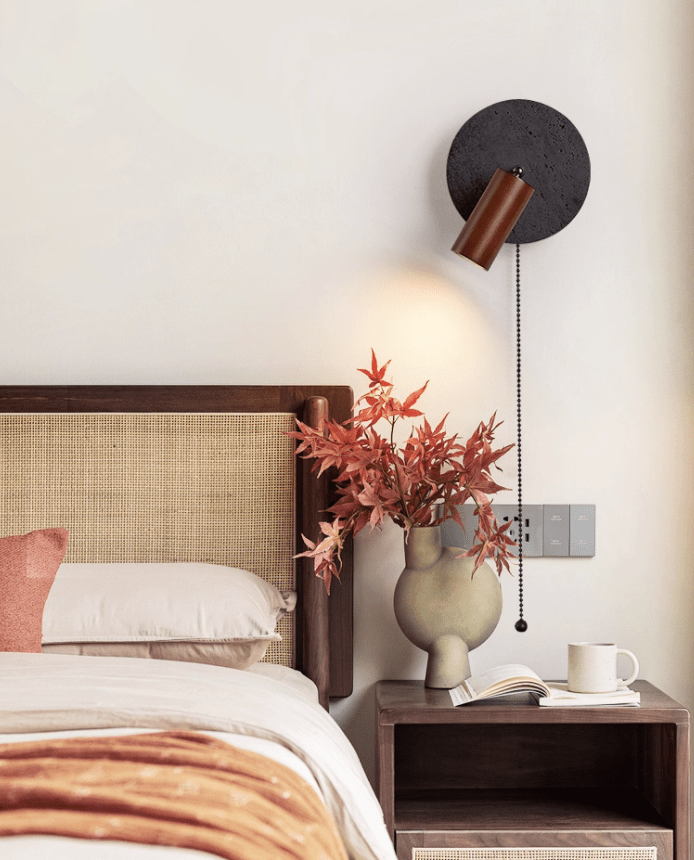 Nykteus - Black Stone and Walnut Sconce