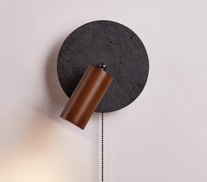 Nykteus - Black Stone and Walnut Sconce