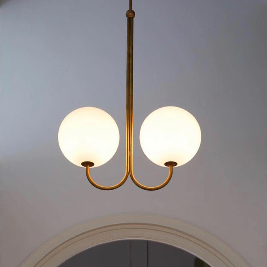 Myron Brass and Opaline Globe Chandelier – detail 5