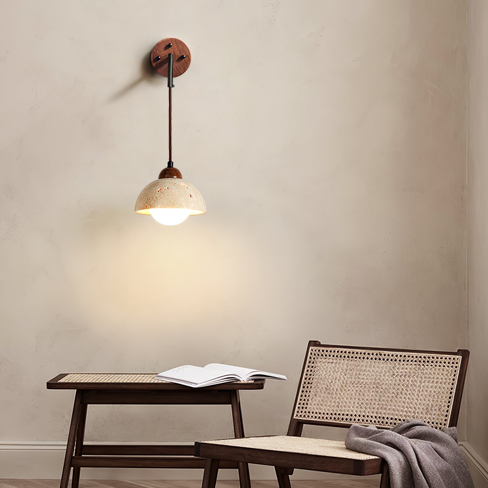 Eurynome - Travertine Dome Wall Light