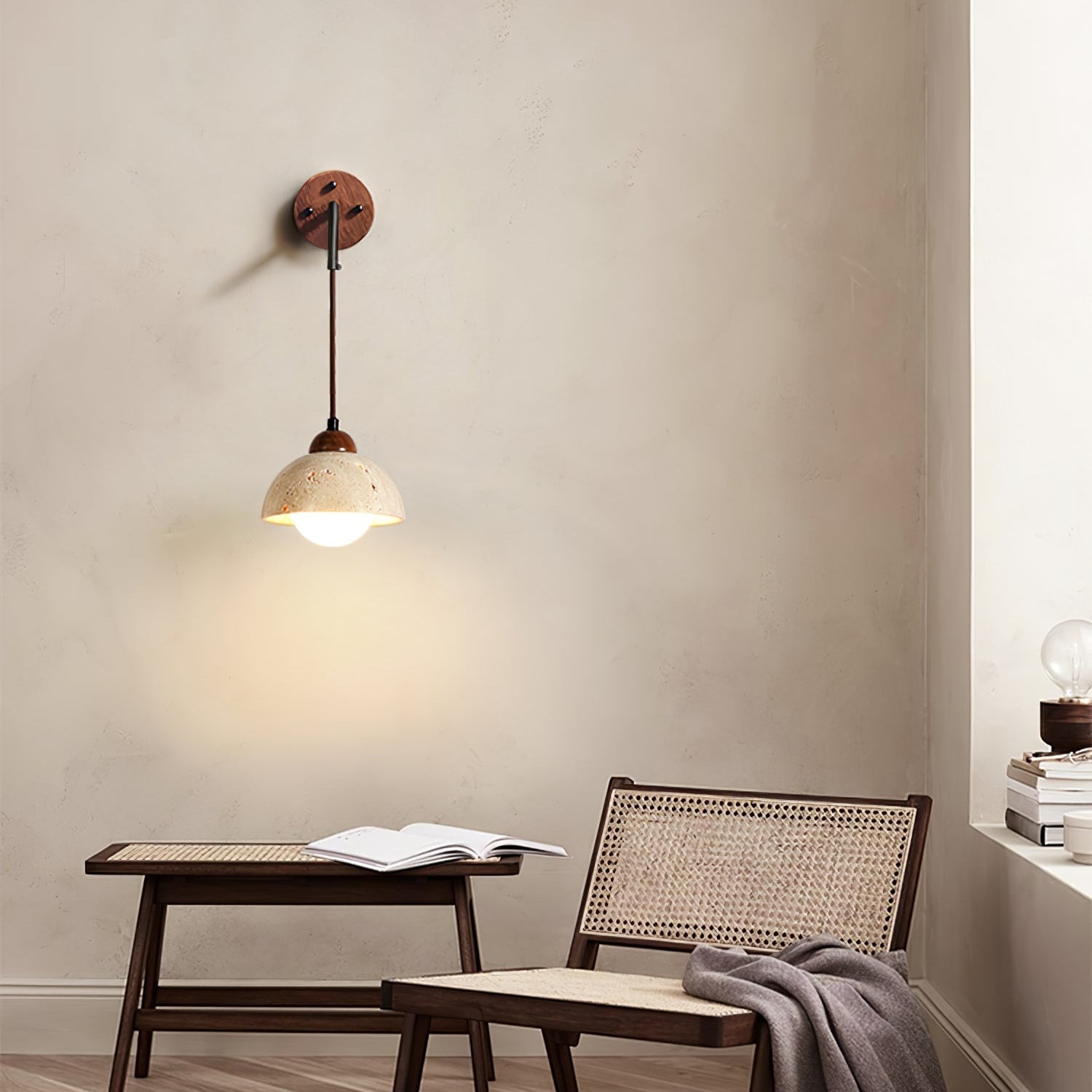 Eurynome - Travertine Dome Wall Light