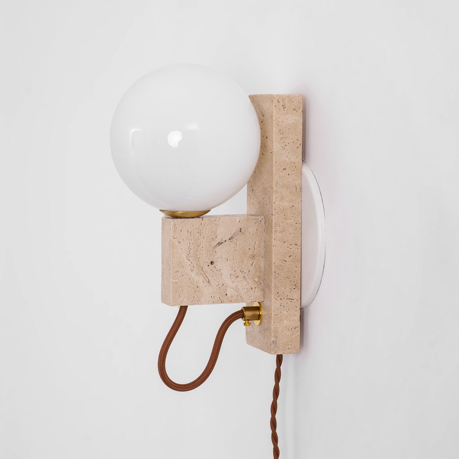 Dione - Travertine and Opal Globe Sconce