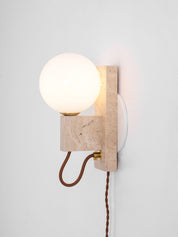 Dione - Travertine and Opal Globe Sconce