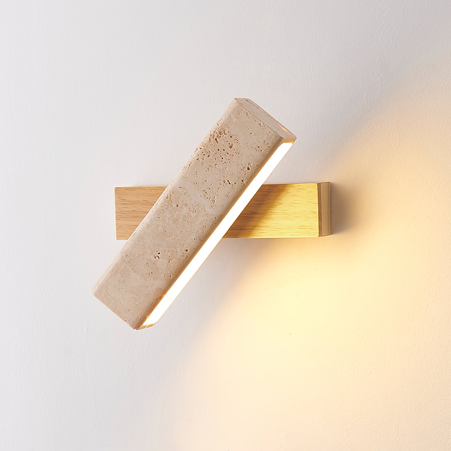 Notos - Travertine and Wood Linear Wall Lamp