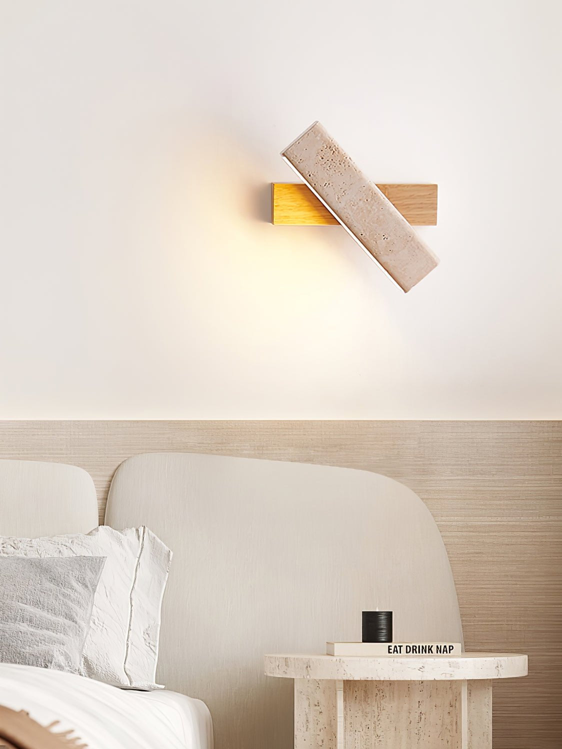 Notos - Travertine and Wood Linear Wall Lamp