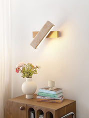 Notos - Travertine and Wood Linear Wall Lamp