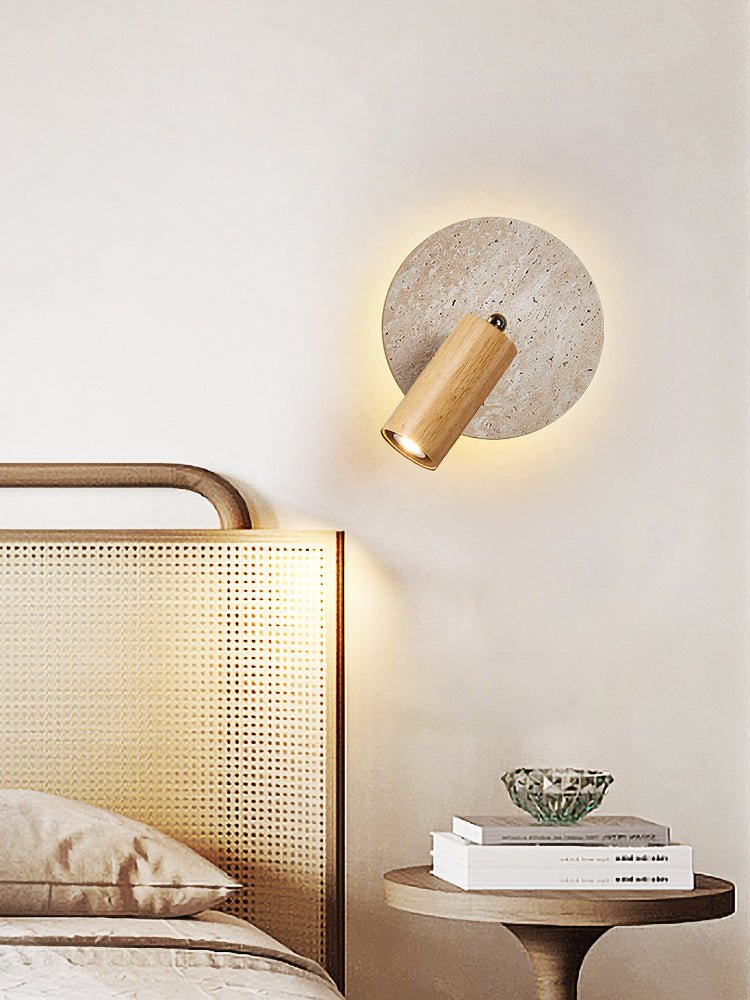 Perses - Travertine and Wood Spot Sconce