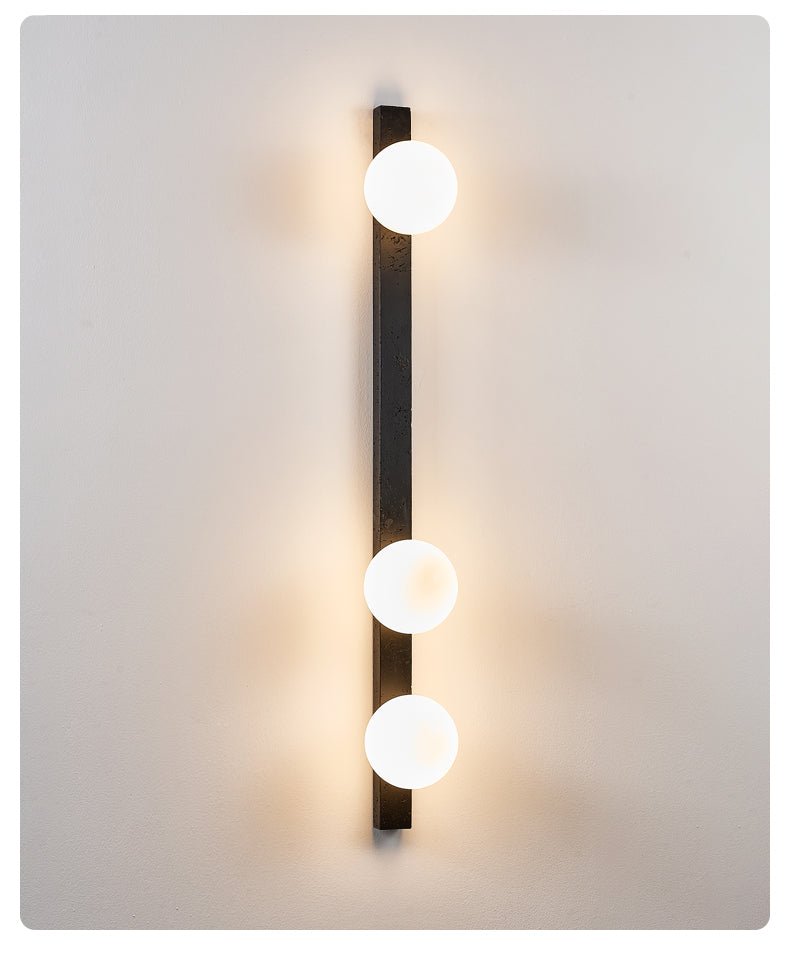 Glaukos - Black Travertine and Opal Globe Sconce