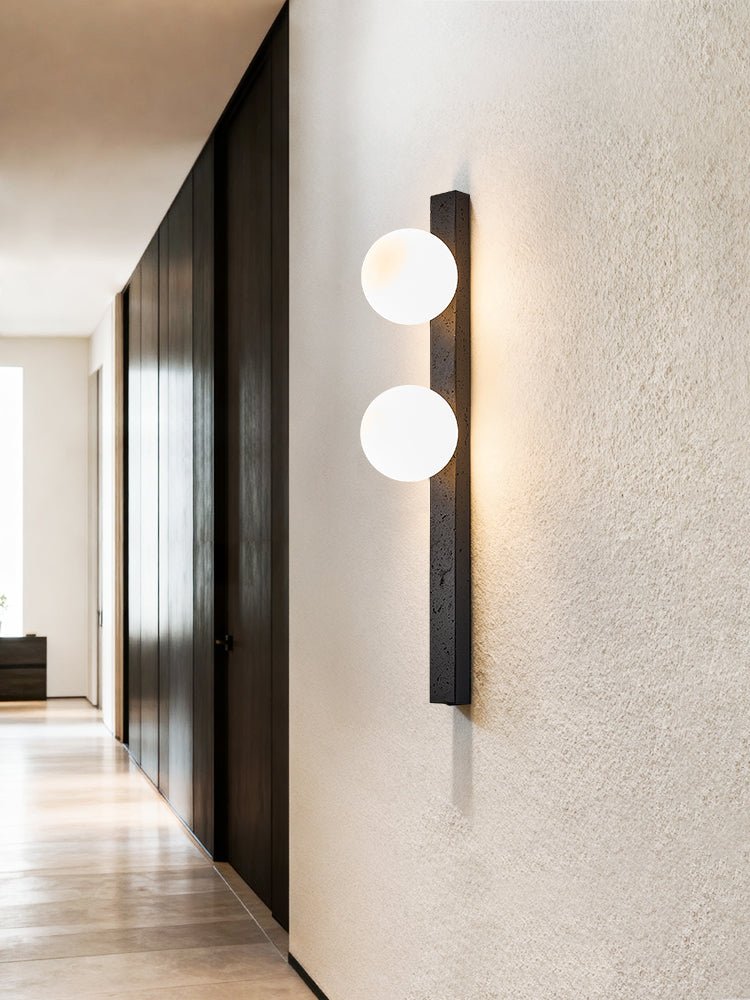 Glaukos - Black Travertine and Opal Globe Sconce
