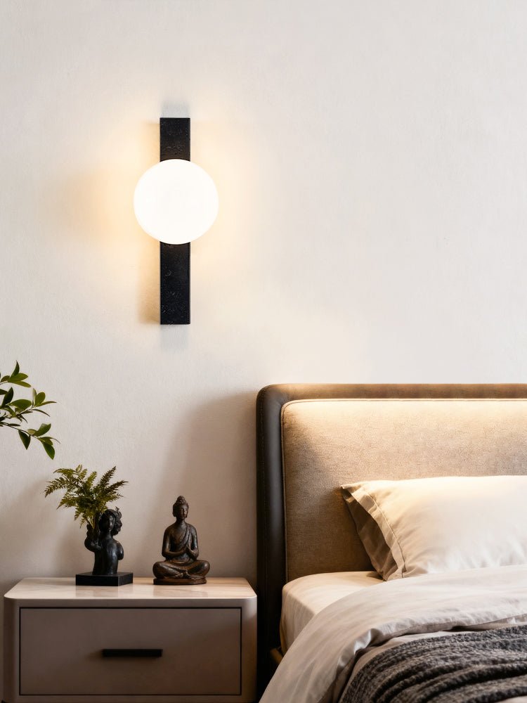 Glaukos - Black Travertine and Opal Globe Sconce