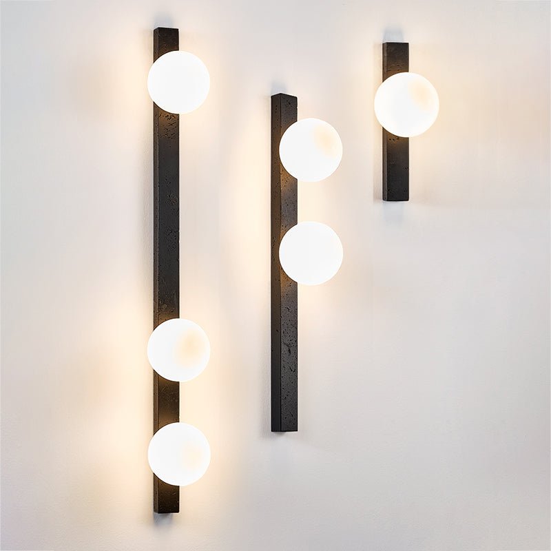 Glaukos - Black Travertine and Opal Globe Sconce