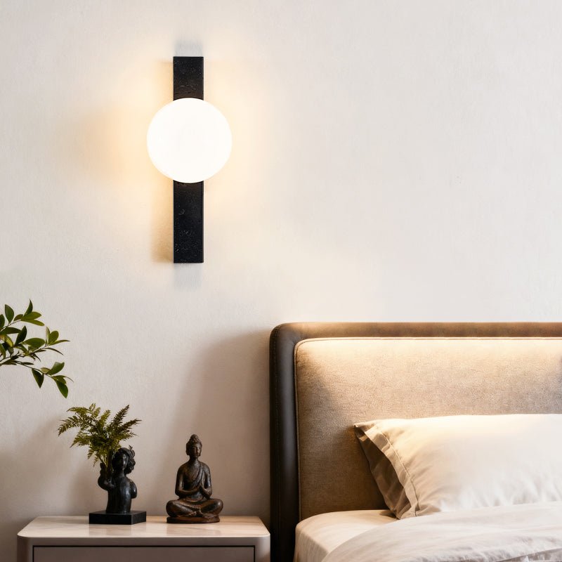 Glaukos - Black Travertine and Opal Globe Sconce