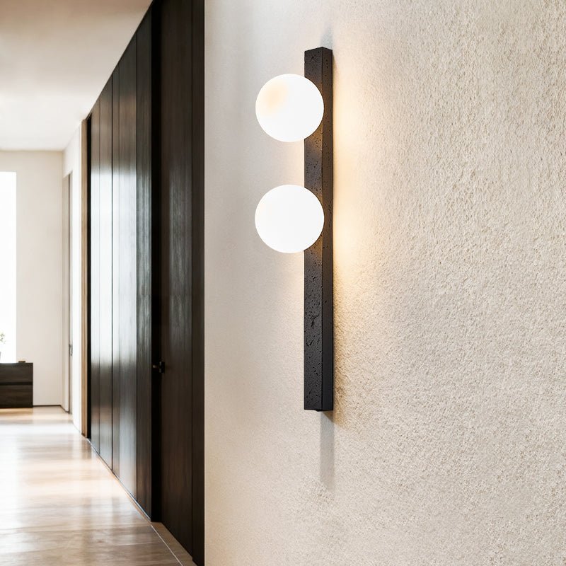 Glaukos - Black Travertine and Opal Globe Sconce