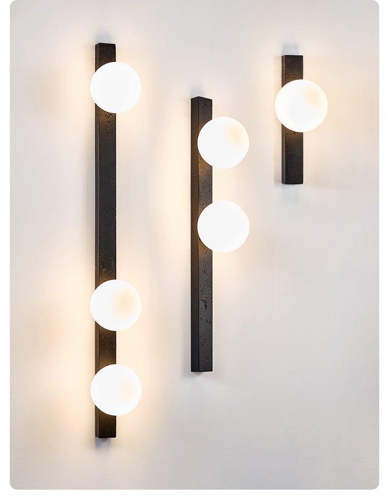 Glaukos - Black Travertine and Opal Globe Sconce