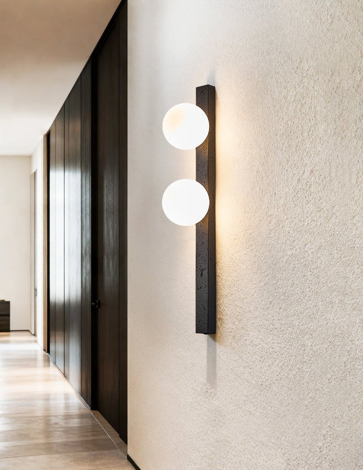 Glaukos - Black Travertine and Opal Globe Sconce